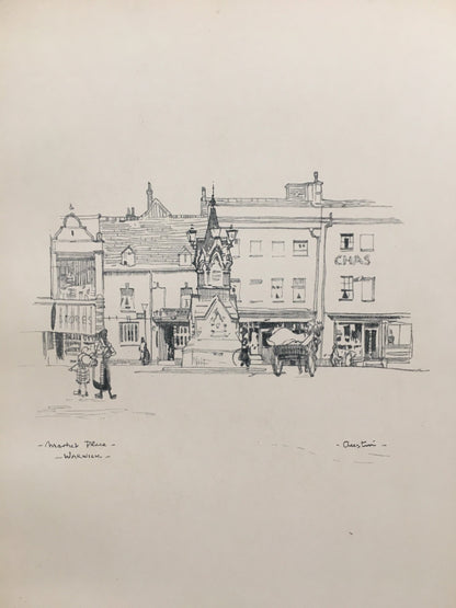 1920 WARWICK - MARKET PLACE - Antique Warwick Print - Local History Print - Warwick Wall Art - Over 100 Years Old