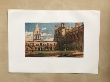 1903 OXFORD - CHRIST CHURCH, Tom Quadrangle - Oxford University Print - John Fulleylove - Antique Oxford Print - 8.5 x 6 Inches