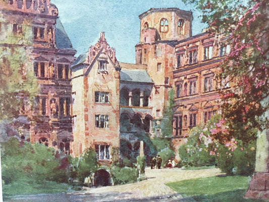 1912 GERMANY - HEIDELBERG CASTLE - Germany Print - German City Print - Germany Painting - 8.5 x 6 Inches