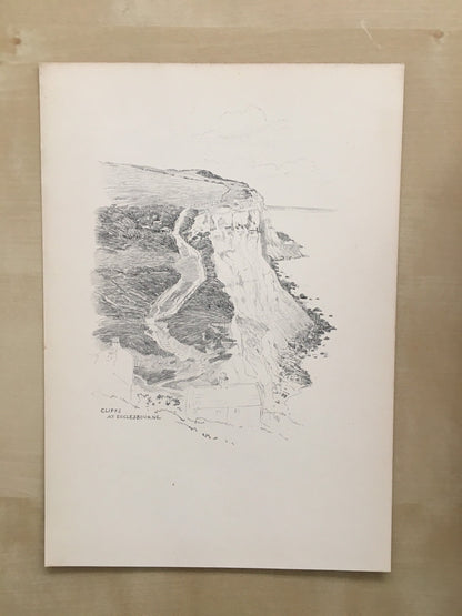 1915 HASTINGS - ECCLESBOURNE CLIFFS - Antique Hastings Print - Local History Print - Hasting Kent Wall Art - Over 100 Years Old
