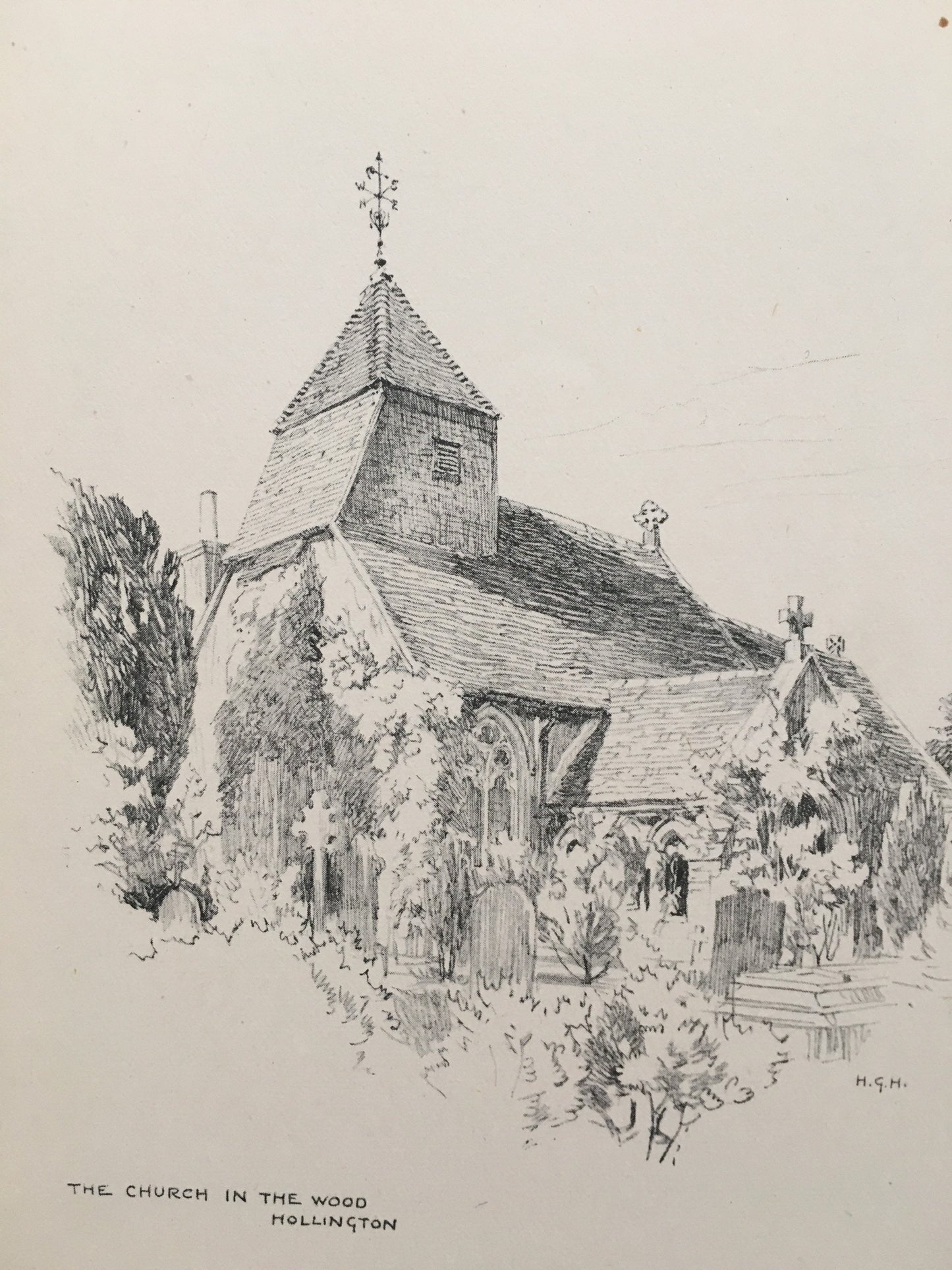 1915 HASTINGS - HOLLINGTON: Church in the Wood - Antique Hastings Print - Local History Print - Hasting Kent Wall Art - Over 100 Years Old