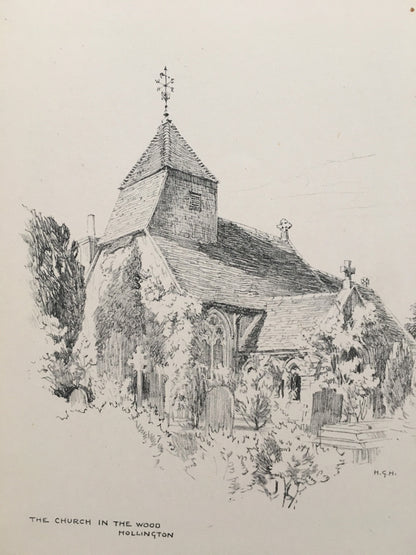 1915 HASTINGS - HOLLINGTON: Church in the Wood - Antique Hastings Print - Local History Print - Hasting Kent Wall Art - Over 100 Years Old