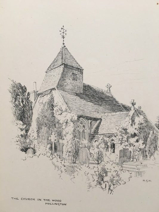 1915 HASTINGS - HOLLINGTON: Church in the Wood - Antique Hastings Print - Local History Print - Hasting Kent Wall Art - Over 100 Years Old