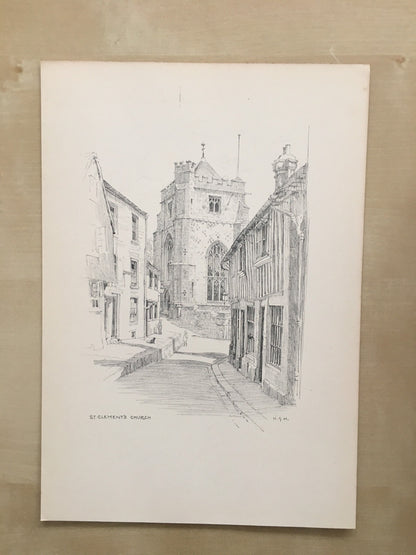 1915 HASTINGS - St. CLEMENT'S CHURCH - Antique Hastings Print - Local History Print - Hasting Kent Wall Art - Over 100 Years Old