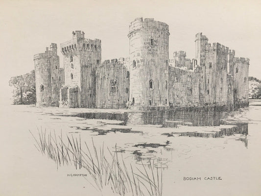 1915 HASTINGS - BODIAM CASTLE - Antique Hastings Print - Local History Print - Hasting Kent Wall Art - Over 100 Years Old