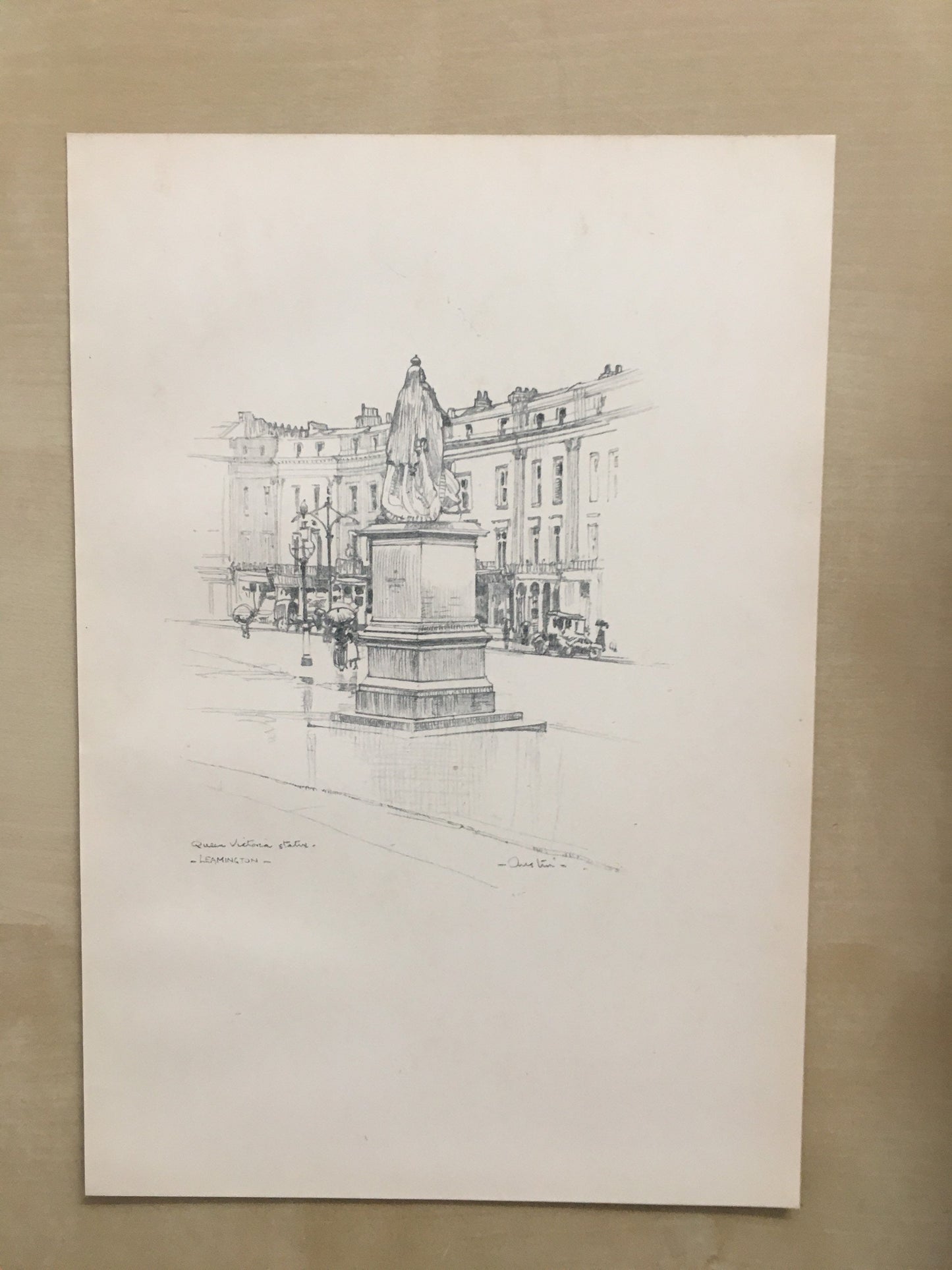 1920 LEAMINGTON - Queen Victoria Statue - Antique Warwick Print - Local History Print - Warwick Wall Art - Over 100 Years Old