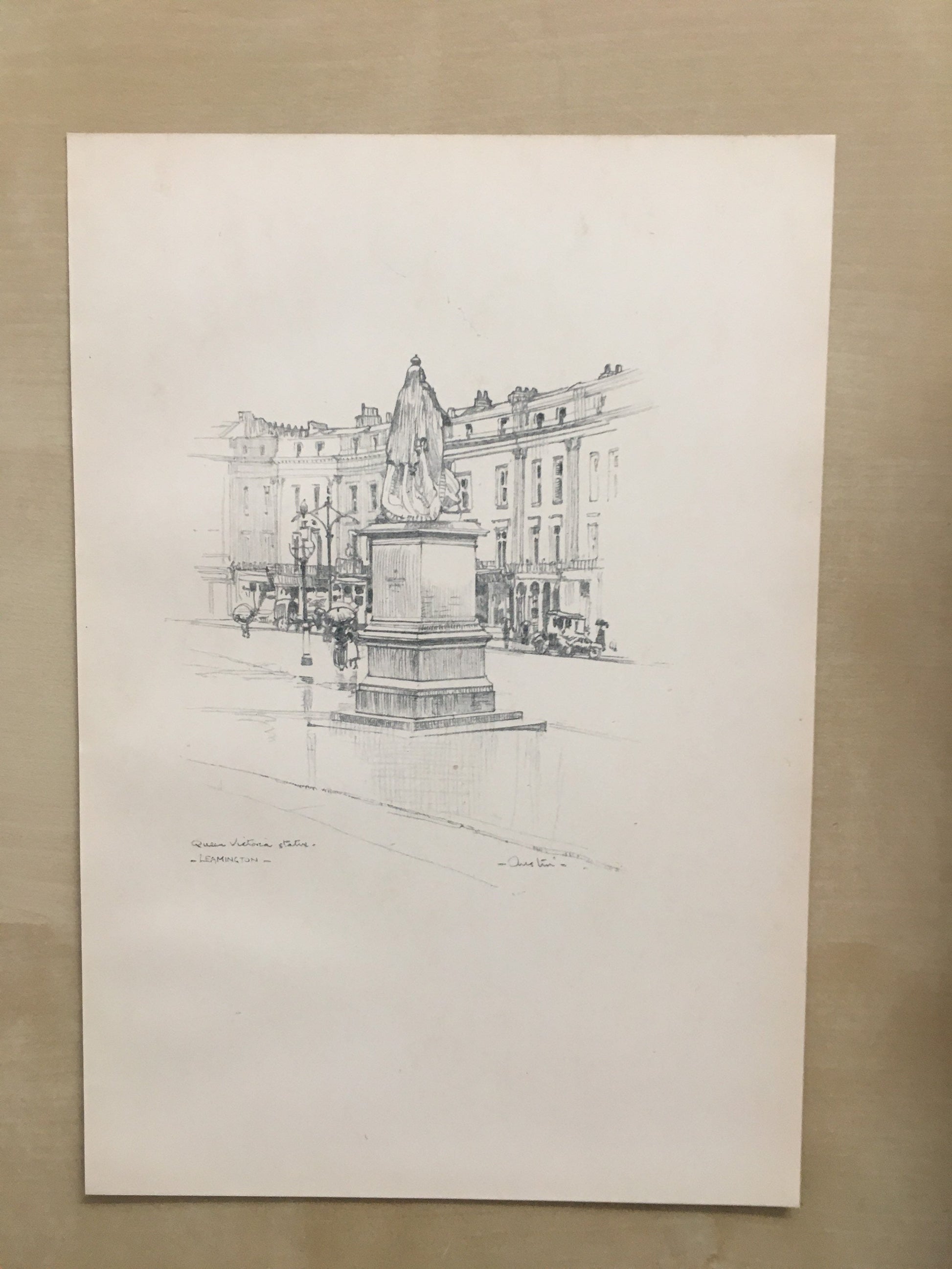 1920 LEAMINGTON - Queen Victoria Statue - Antique Warwick Print - Local History Print - Warwick Wall Art - Over 100 Years Old