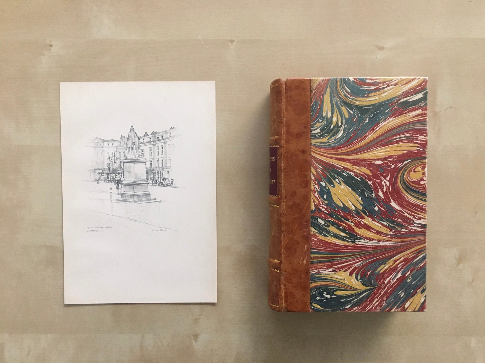 1920 LEAMINGTON - Queen Victoria Statue - Antique Warwick Print - Local History Print - Warwick Wall Art - Over 100 Years Old