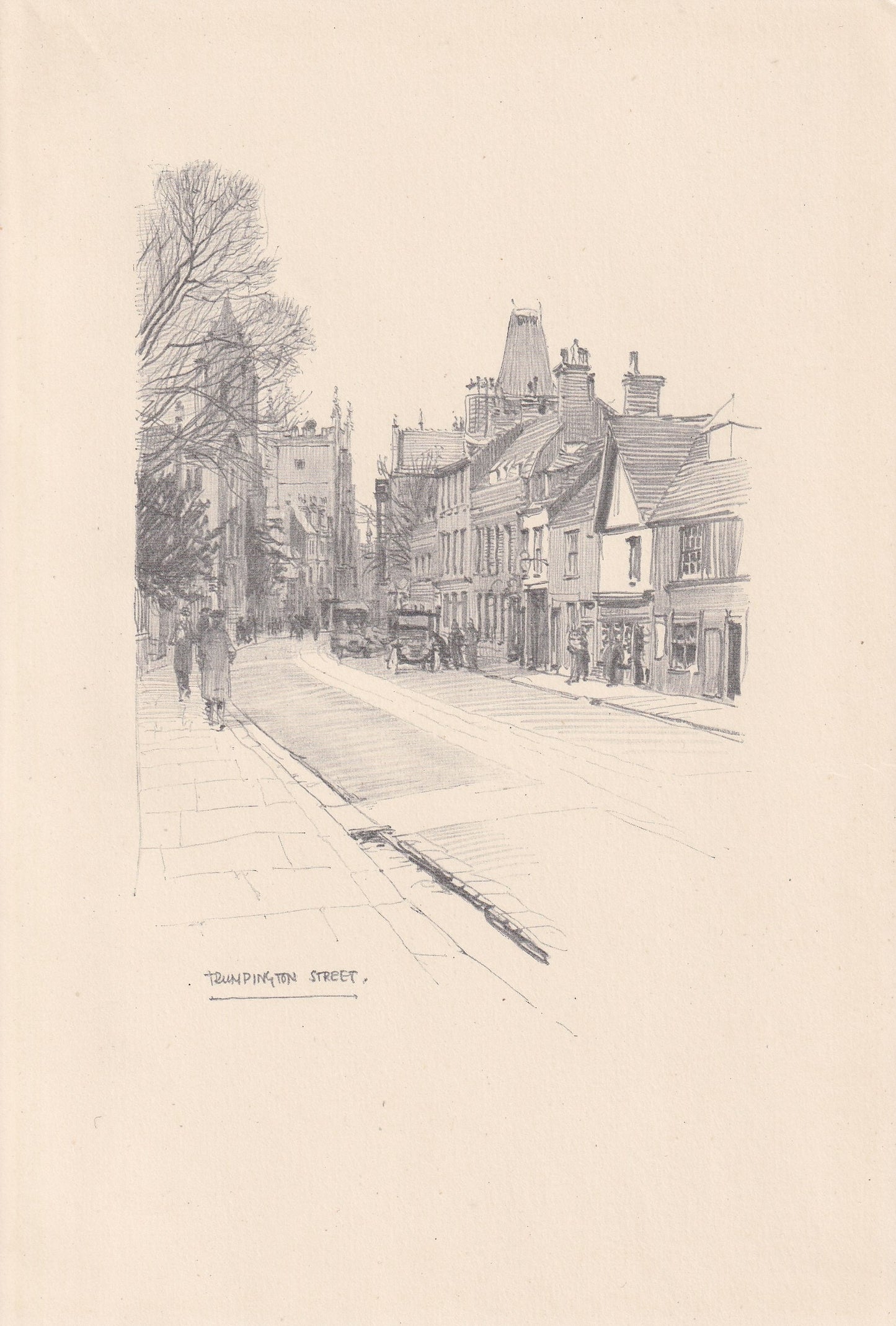 1926 CAMBRIDGE: TRUMPINGTON STREET - Antique Cambridge Print - Cambridge University Print - Cambridge Wall Art - 8.7 x 5.9 Inches