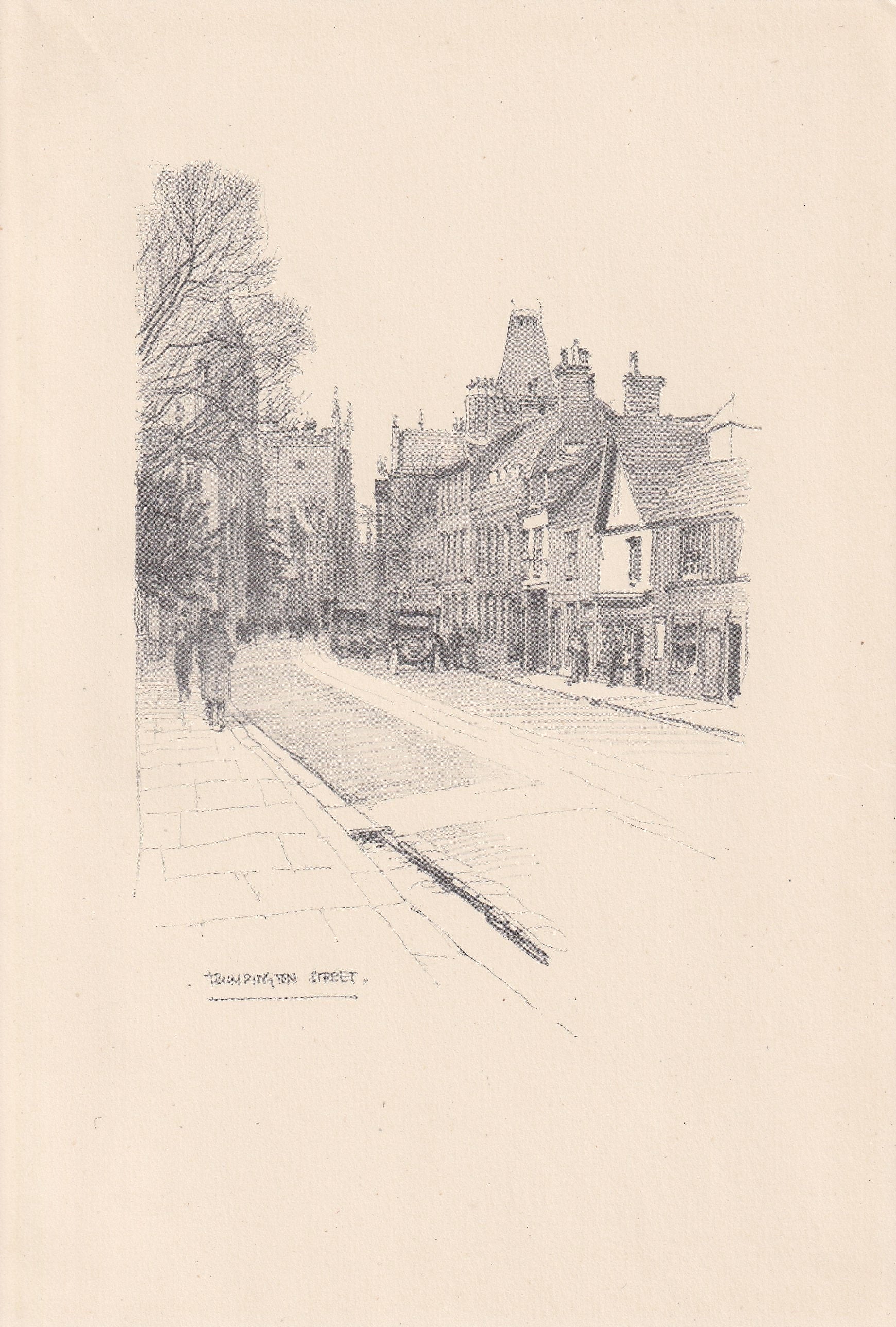 1926 CAMBRIDGE: TRUMPINGTON STREET - Antique Cambridge Print - Cambridge University Print - Cambridge Wall Art - 8.7 x 5.9 Inches