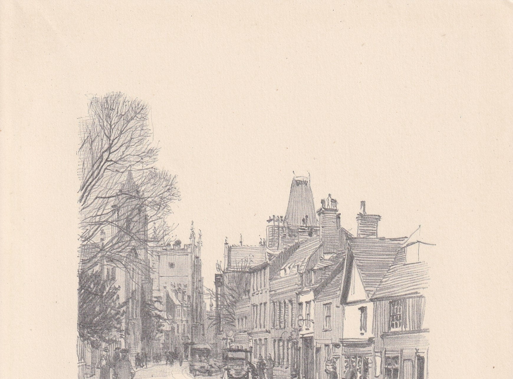 1926 CAMBRIDGE: TRUMPINGTON STREET - Antique Cambridge Print - Cambridge University Print - Cambridge Wall Art - 8.7 x 5.9 Inches