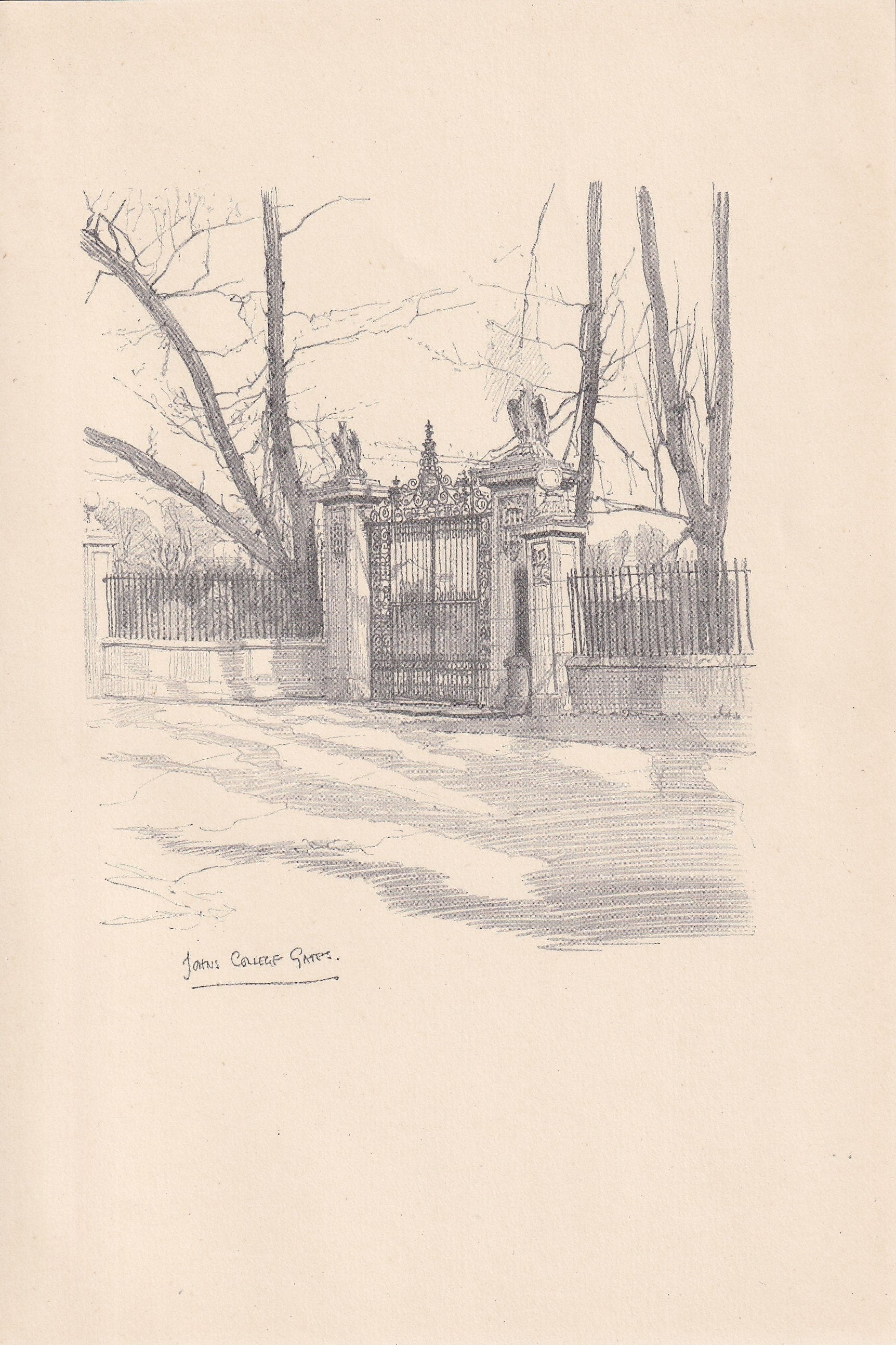 1926 CAMBRIDGE: JOHN'S COLLEGE Gates - Antique Cambridge Print - Cambridge University Print - Cambridge Wall Art - 8.7 x 5.9 Inches