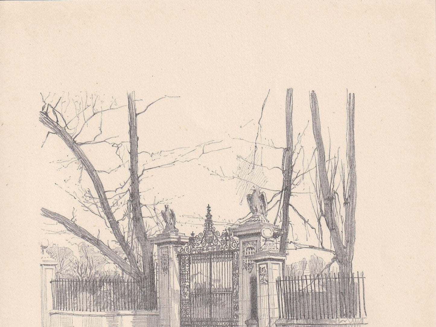 1926 CAMBRIDGE: JOHN'S COLLEGE Gates - Antique Cambridge Print - Cambridge University Print - Cambridge Wall Art - 8.7 x 5.9 Inches
