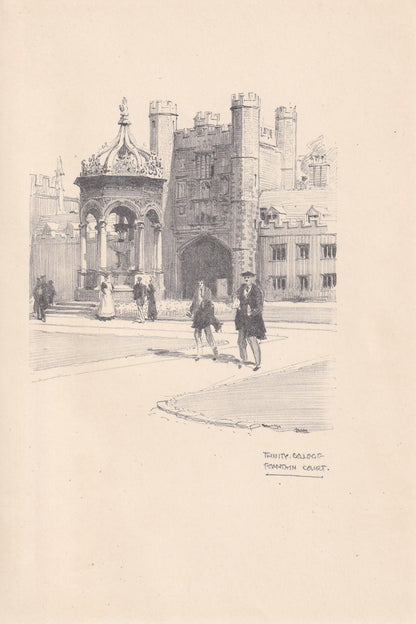 1926 CAMBRIDGE: TRINITY COLLEGE Fountain Court - Antique Cambridge Print - Cambridge University Print - Cambridge Wall Art - 97 Years Old