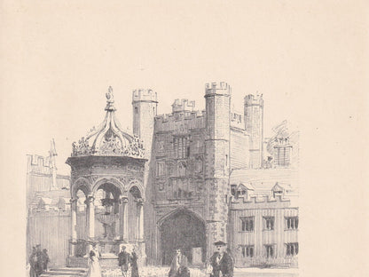 1926 CAMBRIDGE: TRINITY COLLEGE Fountain Court - Antique Cambridge Print - Cambridge University Print - Cambridge Wall Art - 97 Years Old