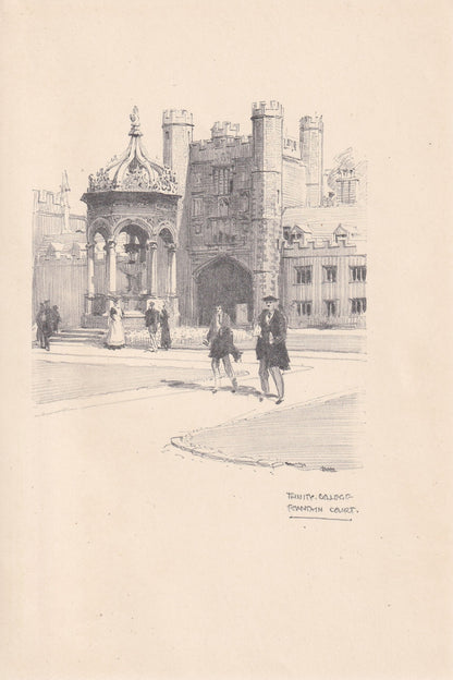 1926 CAMBRIDGE: TRINITY COLLEGE Fountain Court - Antique Cambridge Print - Cambridge University Print - Cambridge Wall Art - 97 Years Old