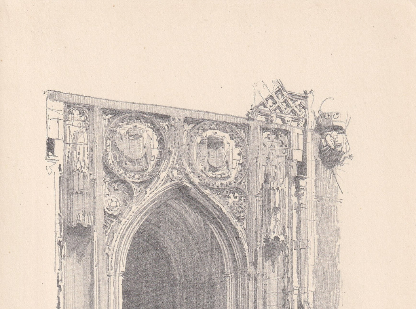 1926 CAMBRIDGE: KING'S CHAPEL Entrance- Antique Cambridge Print - Cambridge University Print - Cambridge Wall Art - 8.7 x 5.9 Inches