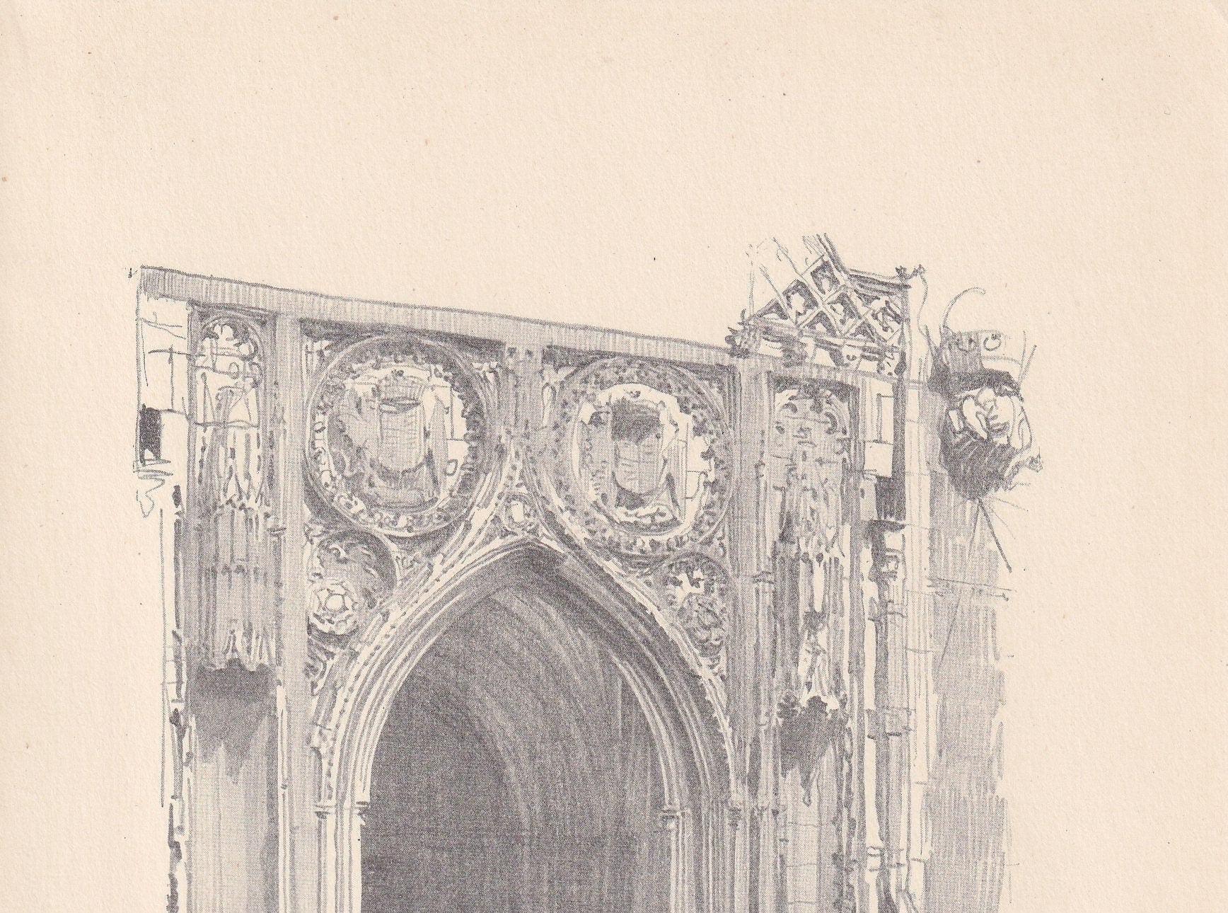 1926 CAMBRIDGE: KING'S CHAPEL Entrance- Antique Cambridge Print - Cambridge University Print - Cambridge Wall Art - 8.7 x 5.9 Inches