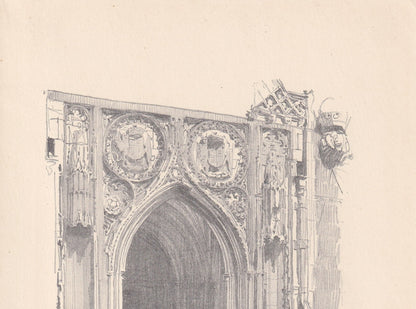 1926 CAMBRIDGE: KING'S CHAPEL Entrance- Antique Cambridge Print - Cambridge University Print - Cambridge Wall Art - 8.7 x 5.9 Inches