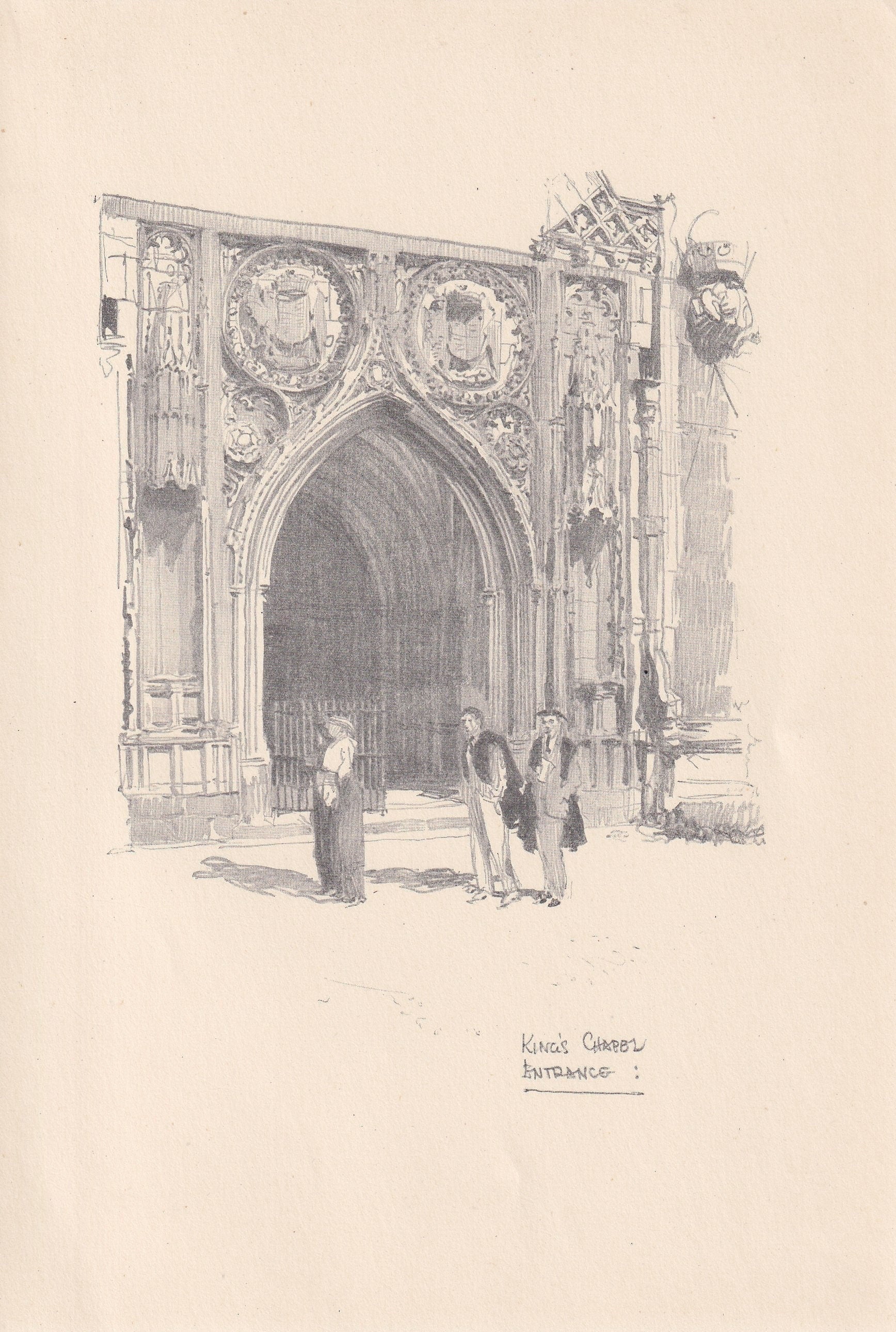 1926 CAMBRIDGE: KING'S CHAPEL Entrance- Antique Cambridge Print - Cambridge University Print - Cambridge Wall Art - 8.7 x 5.9 Inches