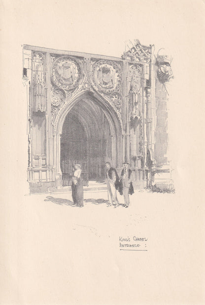1926 CAMBRIDGE: KING'S CHAPEL Entrance- Antique Cambridge Print - Cambridge University Print - Cambridge Wall Art - 8.7 x 5.9 Inches