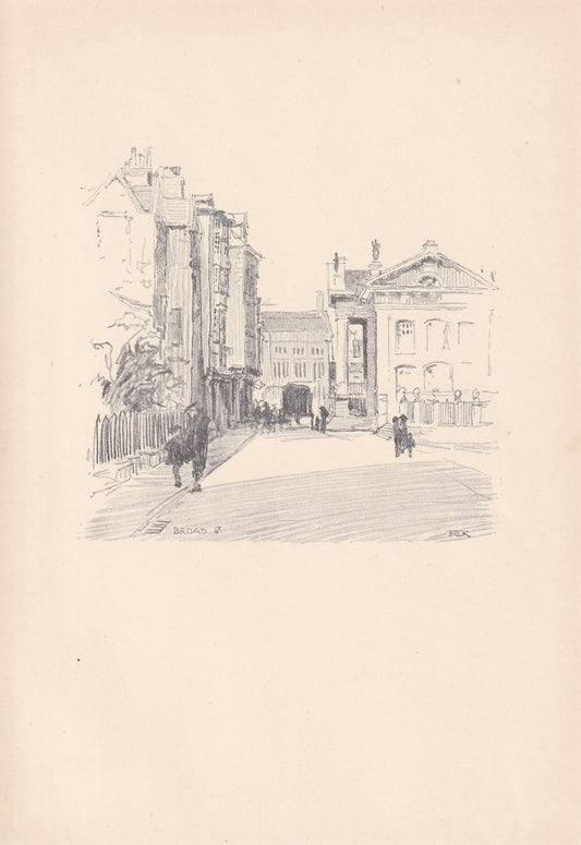 1923 OXFORD: BROAD STREET - Antique Oxford Print - Oxford University Print - Oxford Wall Art - 8.75 x 6 Inches