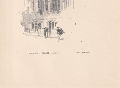 1923 OXFORD: MAGDALEN COLLEGE Cloisters - Antique Oxford Print - Oxford University Print - Oxford Wall Art - 8.75 x 6 Inches