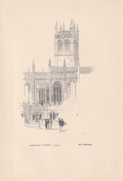 1923 OXFORD: MAGDALEN COLLEGE Cloisters - Antique Oxford Print - Oxford University Print - Oxford Wall Art - 8.75 x 6 Inches