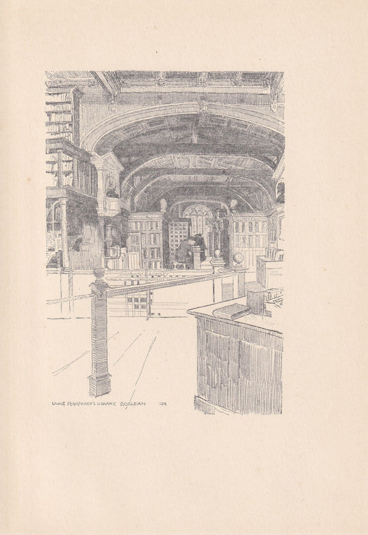 1923 OXFORD: BODLEIAN LIBRARY - Antique Oxford Print - Oxford University Print - Oxford Wall Art - 8.75 x 6 Inches