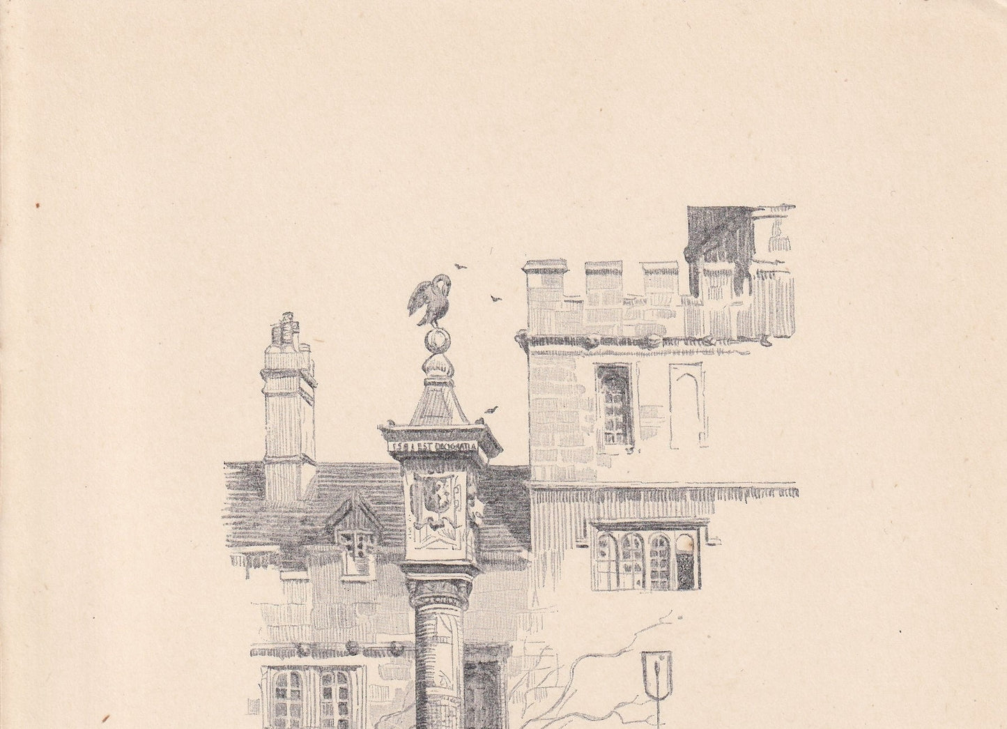 1923 OXFORD: CORPUS CHRISTI, The Sundial - Antique Oxford Print - Oxford University Print - Oxford Wall Art - 8.75 x 6 Inches