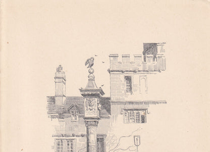 1923 OXFORD: CORPUS CHRISTI, The Sundial - Antique Oxford Print - Oxford University Print - Oxford Wall Art - 8.75 x 6 Inches