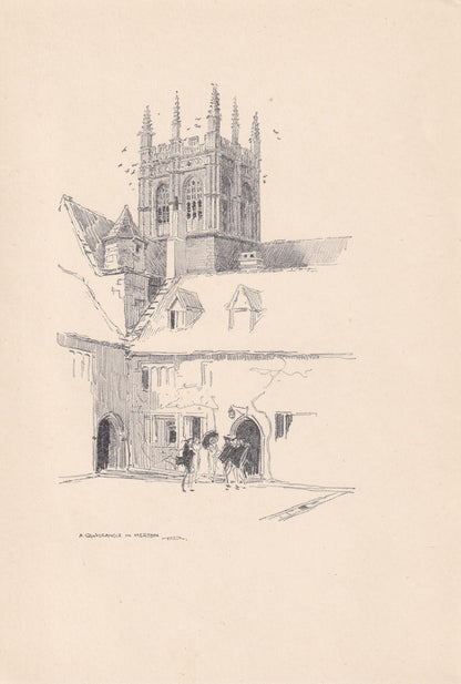 1923 OXFORD: MERTON COLLEGE Quadrangle - Antique Oxford Print - Oxford University Print - Oxford Wall Art - 8.75 x 6 Inches