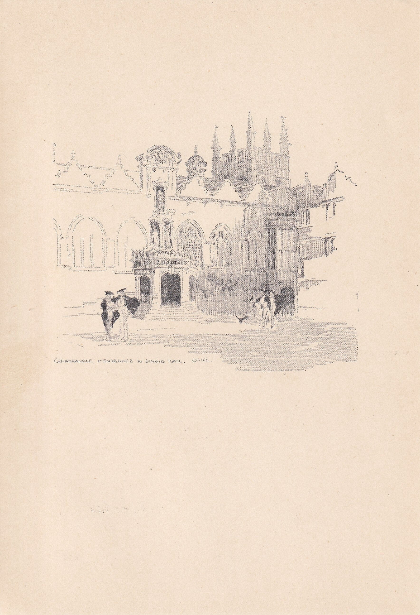 1923 OXFORD: ORIEL COLLEGE Quadrangle - Antique Oxford Print - Oxford University Print - Oxford Wall Art - 8.75 x 6 Inches