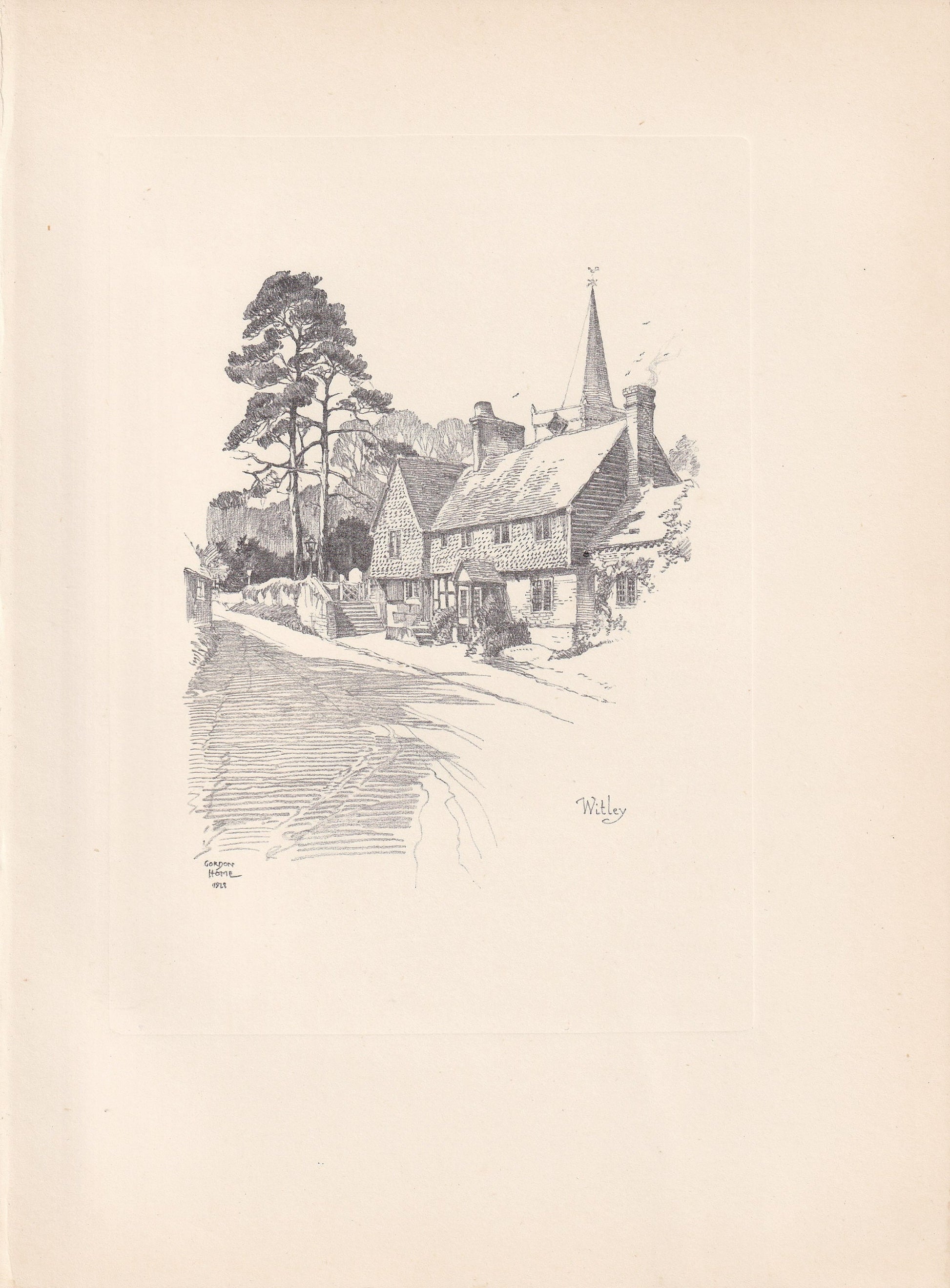 1929 WITLEY - Antique Surrey Print - Surrey Drawing - Surrey Wall Art - Surrey Gift Idea - 10.15 x 7.25 Inches