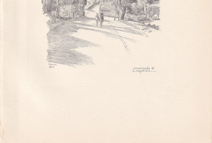 1929 CROSSROADS AT LIMPSFIELD - Antique Surrey Print - Surrey Drawing - Surrey Wall Art - Surrey Gift Idea - 10.15 x 7.25 Inches