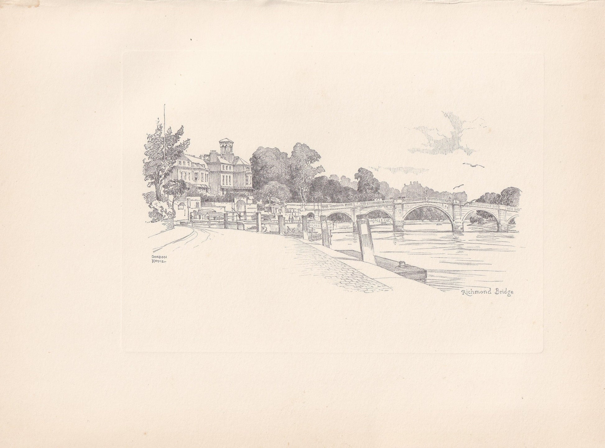 1929 RICHMOND BRIDGE - Antique Surrey Print - Surrey Drawing - Surrey Wall Art - Surrey Gift Idea - 10.15 x 7.25 Inches