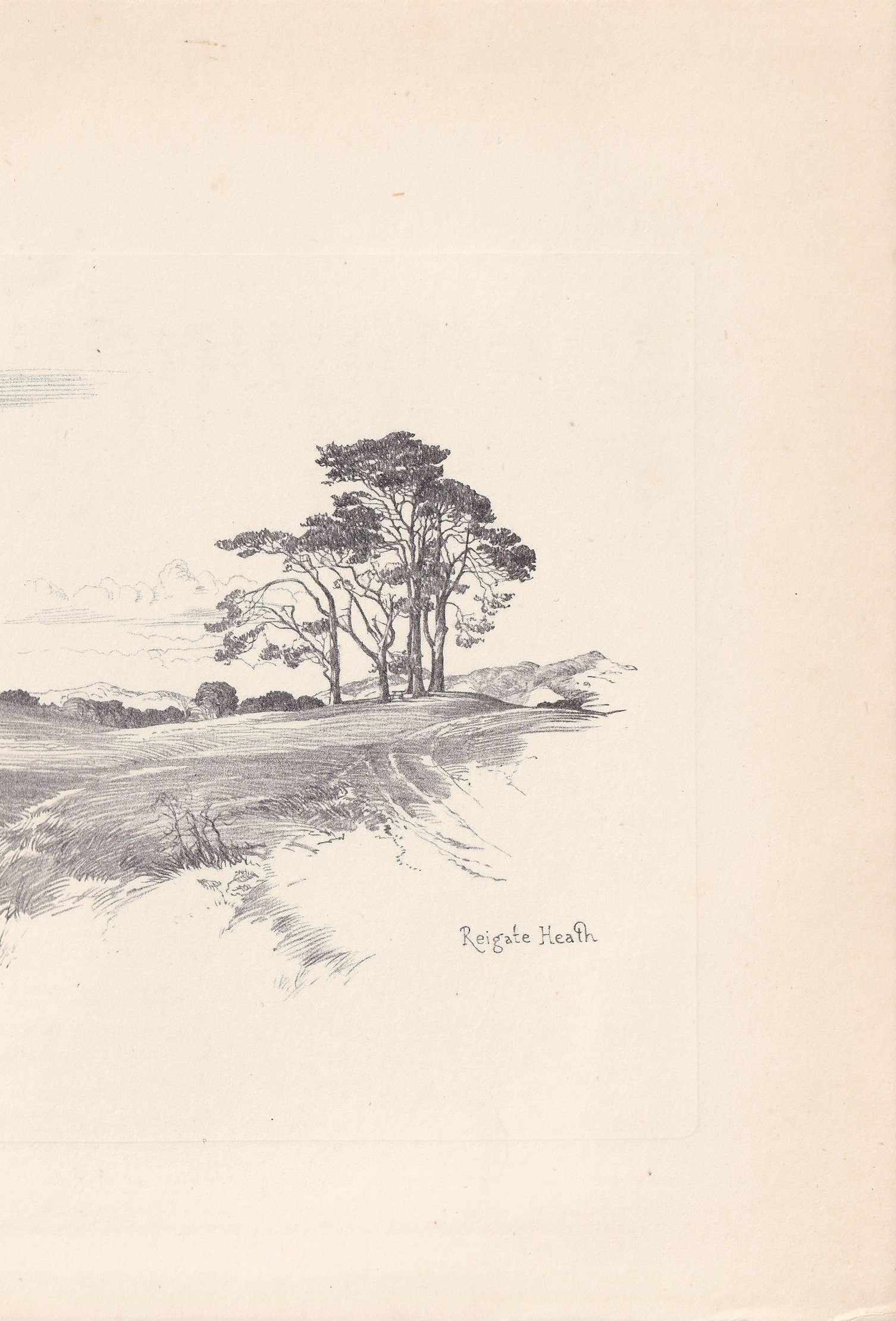 1929 REIGATE HEATH - Antique Surrey Print - Surrey Drawing - Surrey Wall Art - Surrey Gift Idea - 10.15 x 7.25 Inches