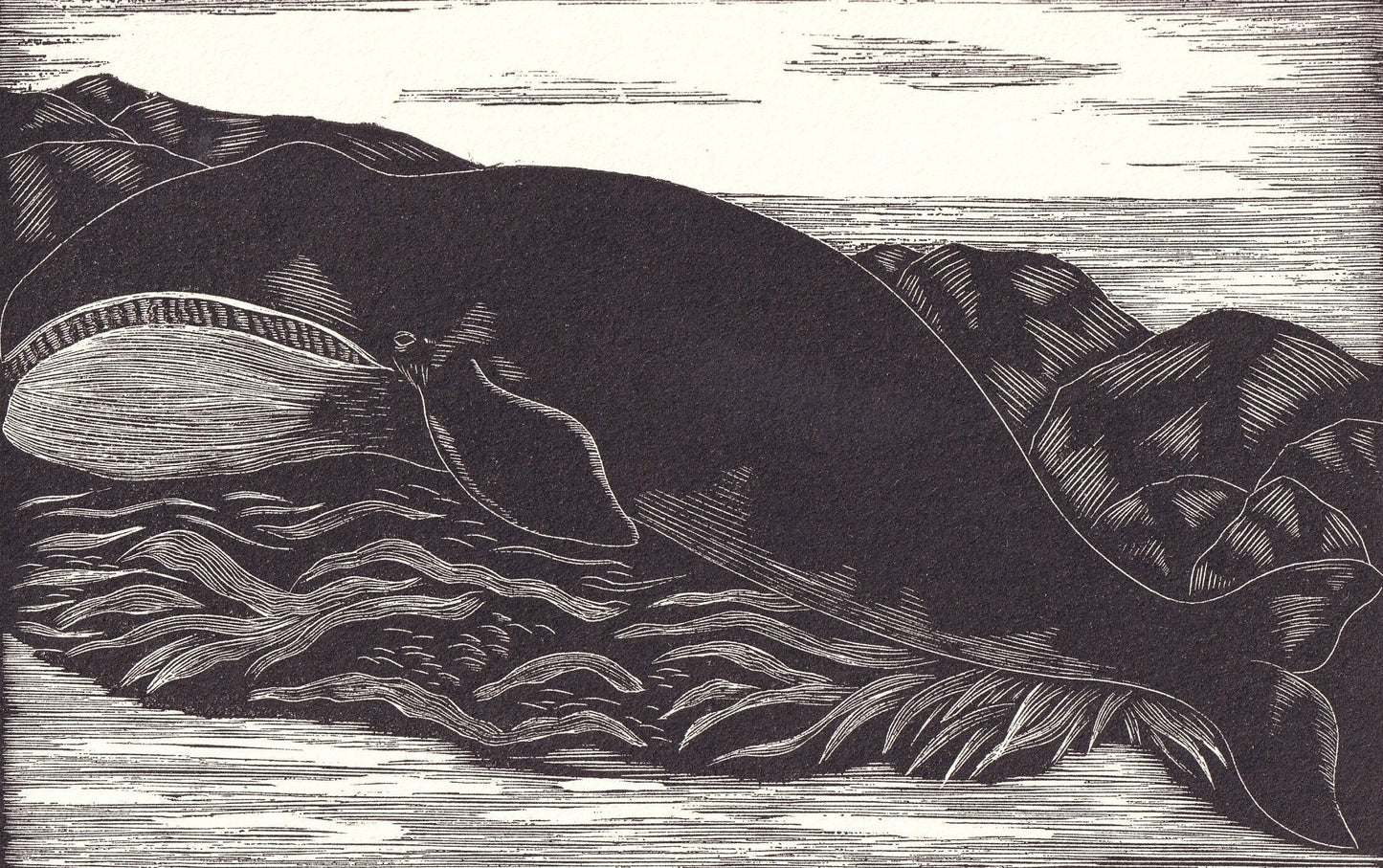1931 GREENLAND WHALE Print Wood Engraving - Whale Wall Art - Antique Animal Wood Engraving - 92 Years Old - 7.8 x 5.25 Inches