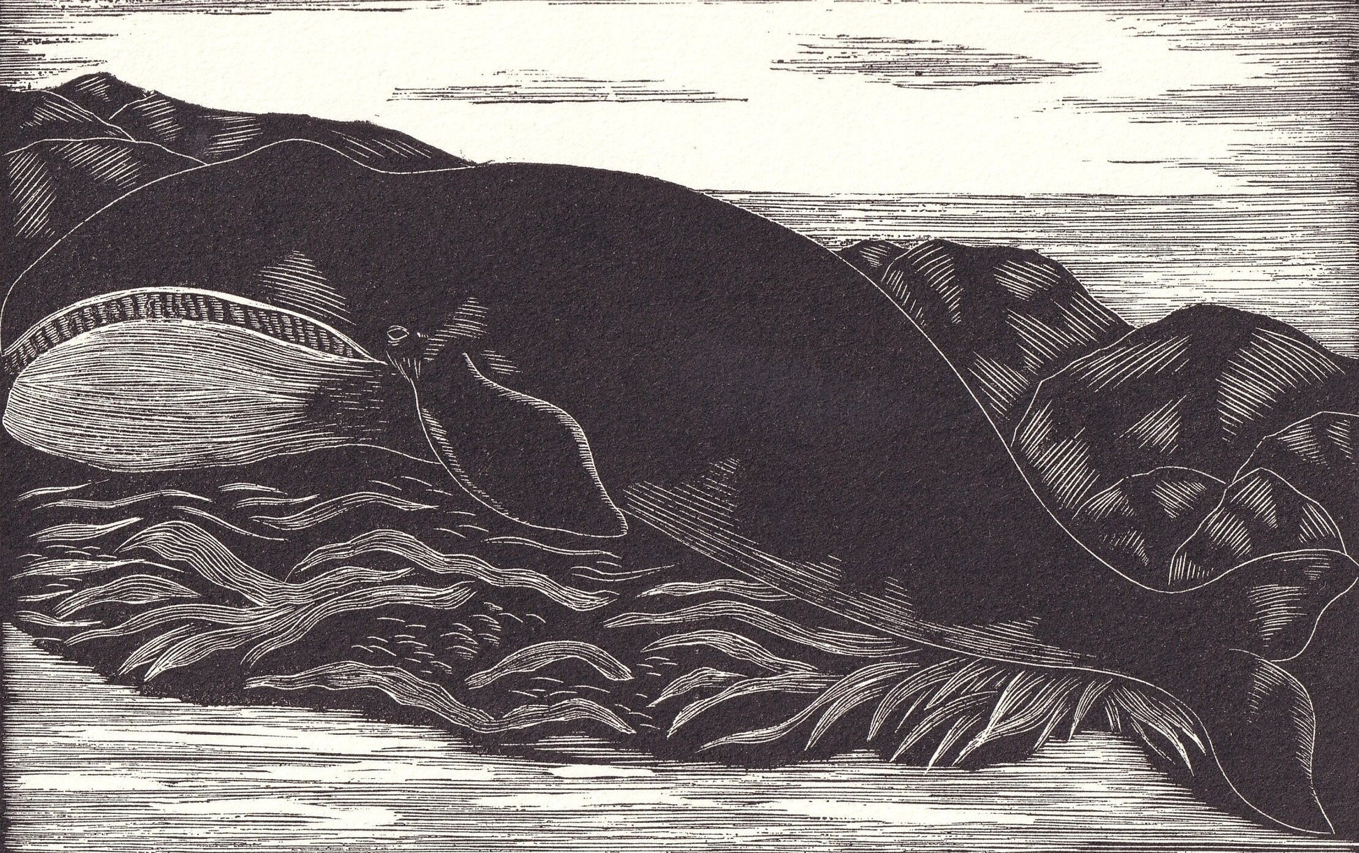 1931 GREENLAND WHALE Print Wood Engraving - Whale Wall Art - Antique Animal Wood Engraving - 92 Years Old - 7.8 x 5.25 Inches