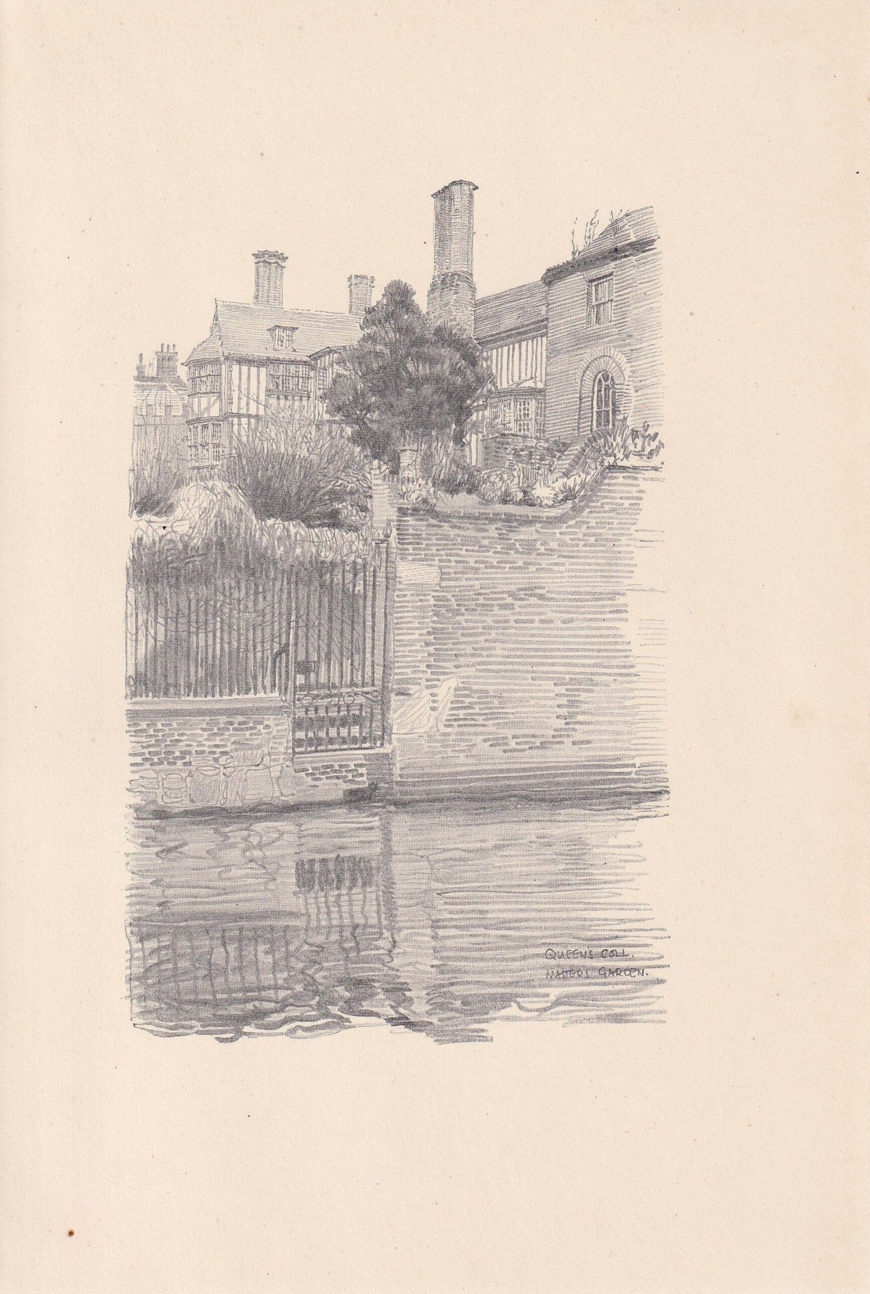 1926 CAMBRIDGE: QUEEN'S COLLEGE Master's Garden - Antique Cambridge Print - Cambridge University Print - Cambridge Wall Art - 97 Years Old