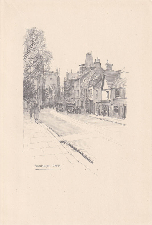 1926 CAMBRIDGE: TRUMPINGTON STREET - Antique Cambridge Print - Cambridge University Print - Cambridge Wall Art - 8.7 x 5.9 Inches
