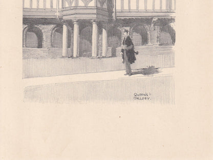 1926 CAMBRIDGE: QUEEN'S GALLERY - Antique Cambridge Print - Cambridge University Print - Cambridge Wall Art - 8.7 x 5.9 Inches