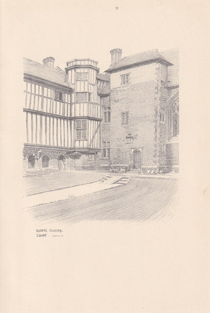 1926 CAMBRIDGE: QUEEN'S CLOISTER - Antique Cambridge Print - Cambridge University Print - Cambridge Wall Art - 8.7 x 5.9 Inches