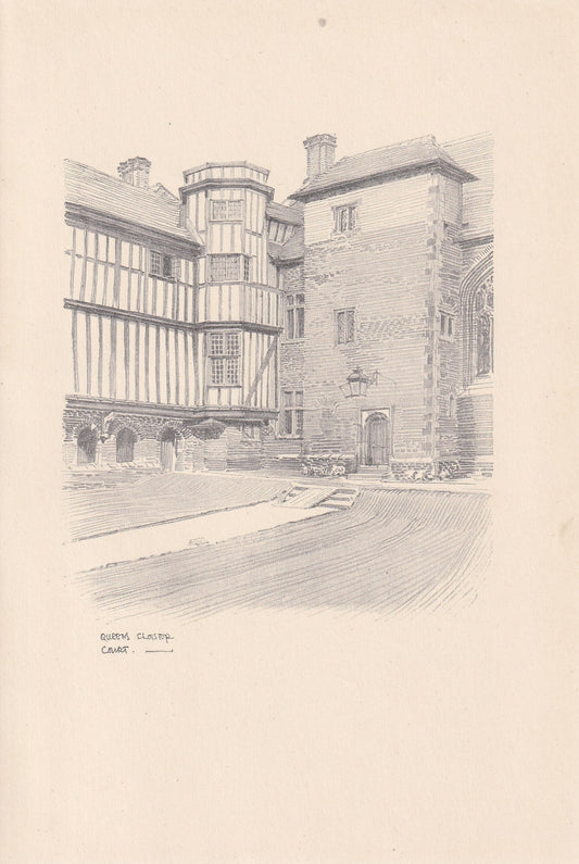 1926 CAMBRIDGE: QUEEN'S CLOISTER - Antique Cambridge Print - Cambridge University Print - Cambridge Wall Art - 8.7 x 5.9 Inches