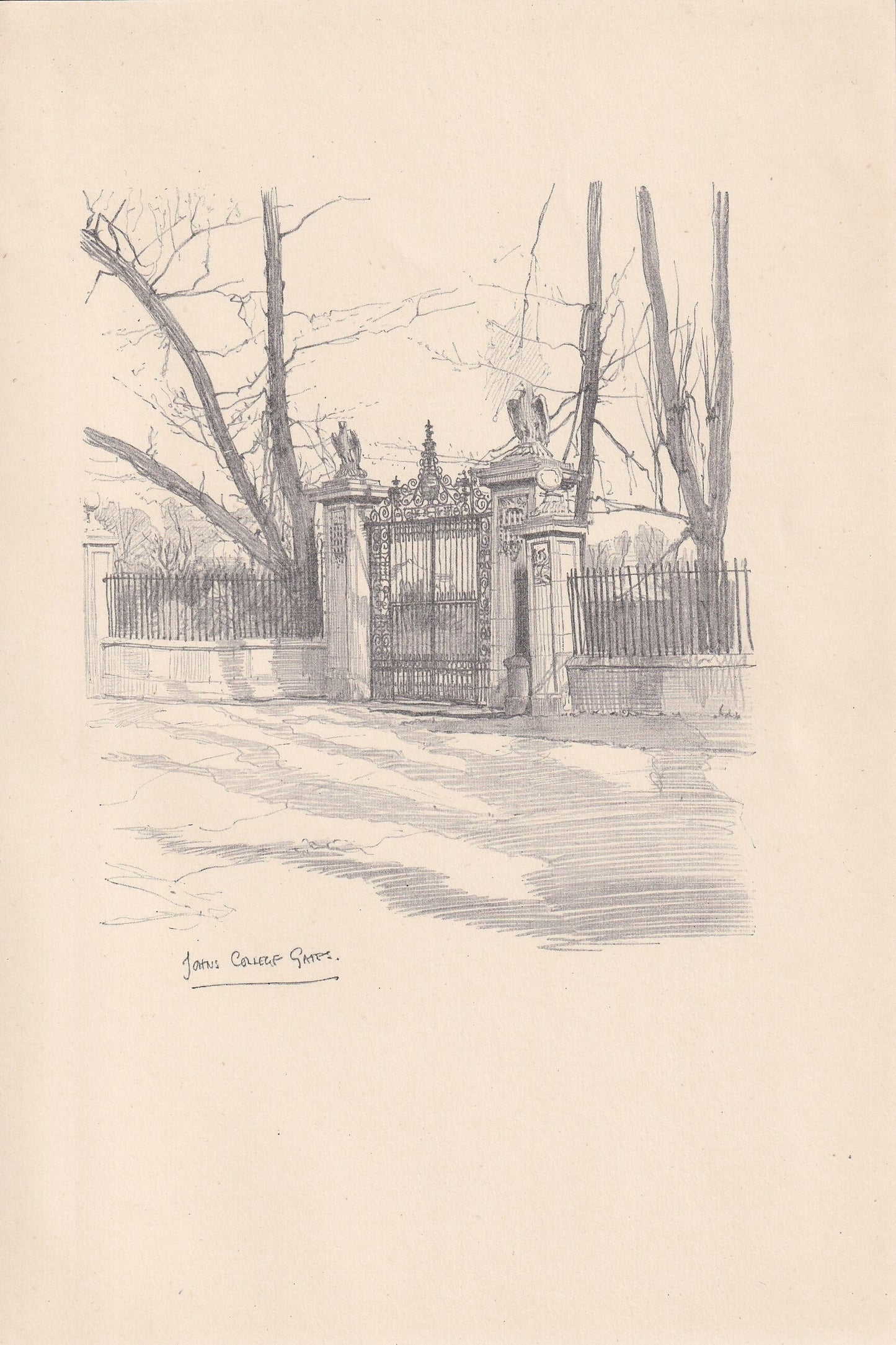 1926 CAMBRIDGE: JOHN'S COLLEGE Gates - Antique Cambridge Print - Cambridge University Print - Cambridge Wall Art - 8.7 x 5.9 Inches