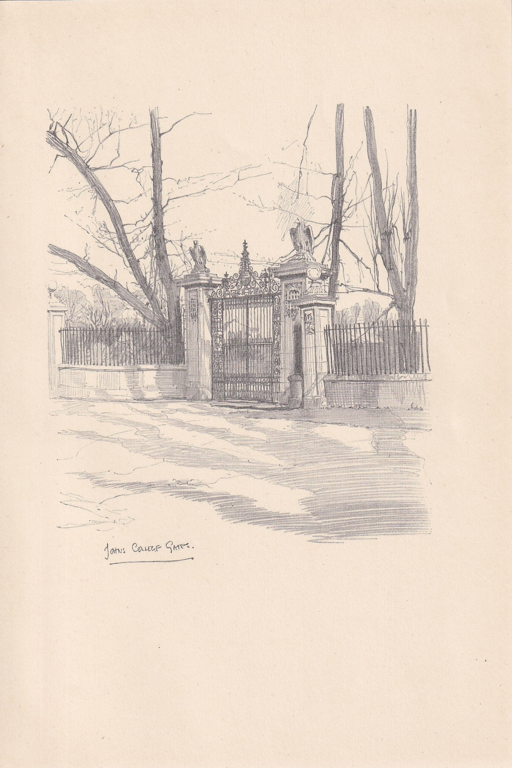 1926 CAMBRIDGE: JOHN'S COLLEGE Gates - Antique Cambridge Print - Cambridge University Print - Cambridge Wall Art - 8.7 x 5.9 Inches