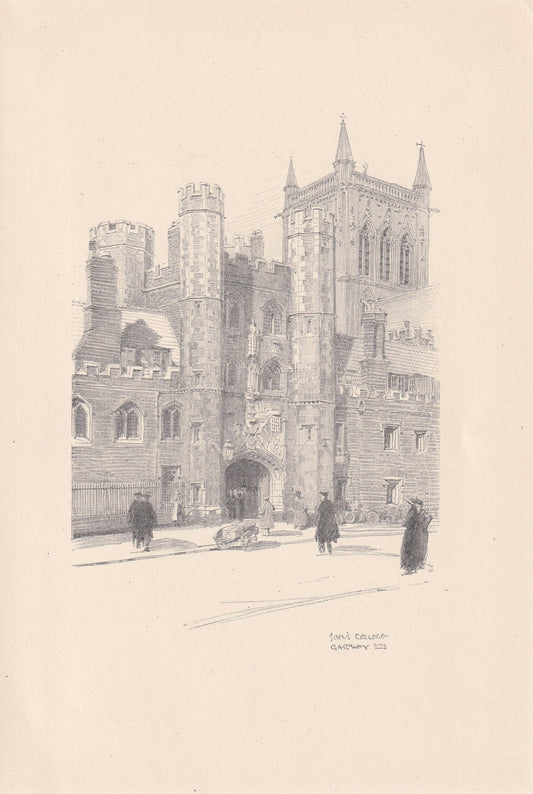 1926 CAMBRIDGE: JOHN'S COLLEGE Gateway - Antique Cambridge Print - Cambridge University Print - Cambridge Wall Art - 8.7 x 5.9 Inches