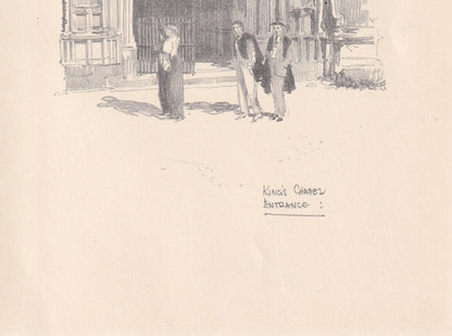 1926 CAMBRIDGE: KING'S CHAPEL Entrance- Antique Cambridge Print - Cambridge University Print - Cambridge Wall Art - 8.7 x 5.9 Inches