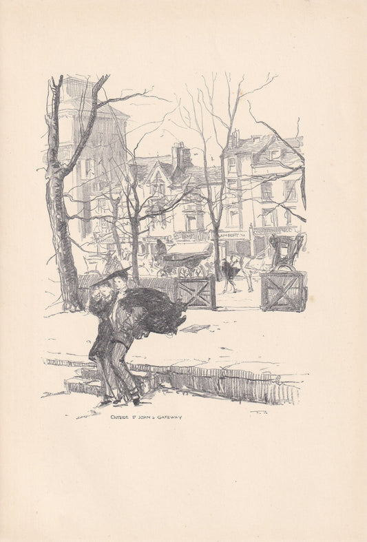 1923 OXFORD: St JOHN'S GATEWAY - Antique Oxford Print - Oxford University Print - Oxford Wall Art - 8.75 x 6 Inches