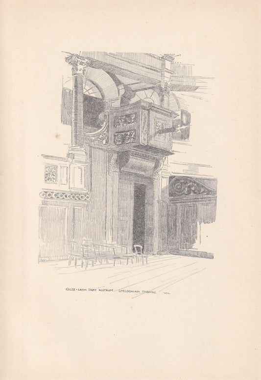 1923 OXFORD: SHELDONIAN THEATRE - Antique Oxford Print - Oxford University Print - Oxford Wall Art - 8.75 x 6 Inches